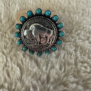 Tipi Sunset Ridge Turquoise Buffalo Nickel Cuff Ring